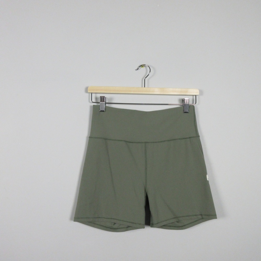 Vuori Women AllTheFeels Mid Rise Biker Shorts Olive Green Athleisure Large L